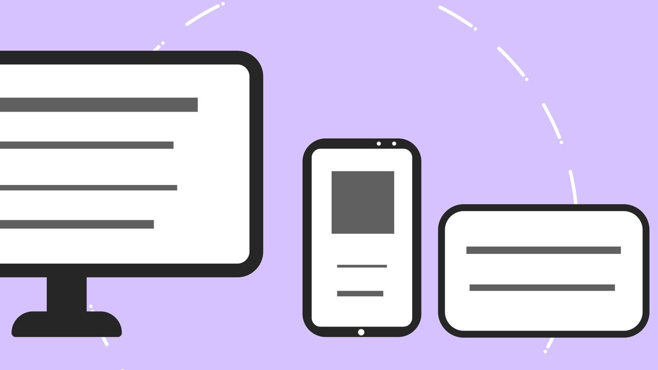 services-04 Vector icons with modern phone near computer monitor and credit card with gray lines on purple background